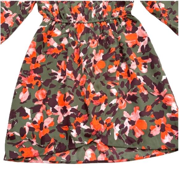 J. Crew Factory Green Orange Floral Long Sleeve Tulip Hem Lined Dress Size 6 - Picture 9 of 12